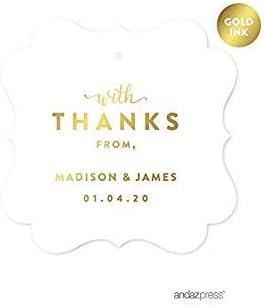 Andaz Press Personalized Fancy Frame Square Wedding Gift Tags, Metallic Gold Ink by AndazPress