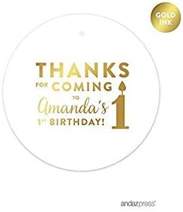 Andaz Press Personalized Round Circle Birthday Gift Tags, Metallic Gold Ink - Image 4