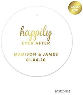 Andaz Press Personalized Round Circle Wedding Gift Tags, Metallic Gold Ink - Image 4