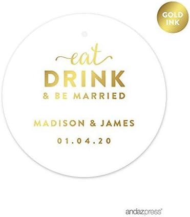 Andaz Press Personalized Round Circle Wedding Gift Tags, Metallic Gold Ink - Image 4