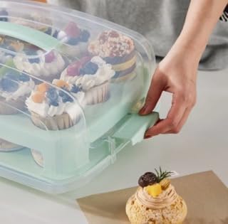 Cupcake Carrier, EXTRA TALL LID, Muffin Traveler Two Tier Stand Reusable - Image 5