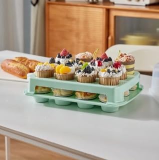 Cupcake Carrier, EXTRA TALL LID, Muffin Traveler Two Tier Stand Reusable - Image 4