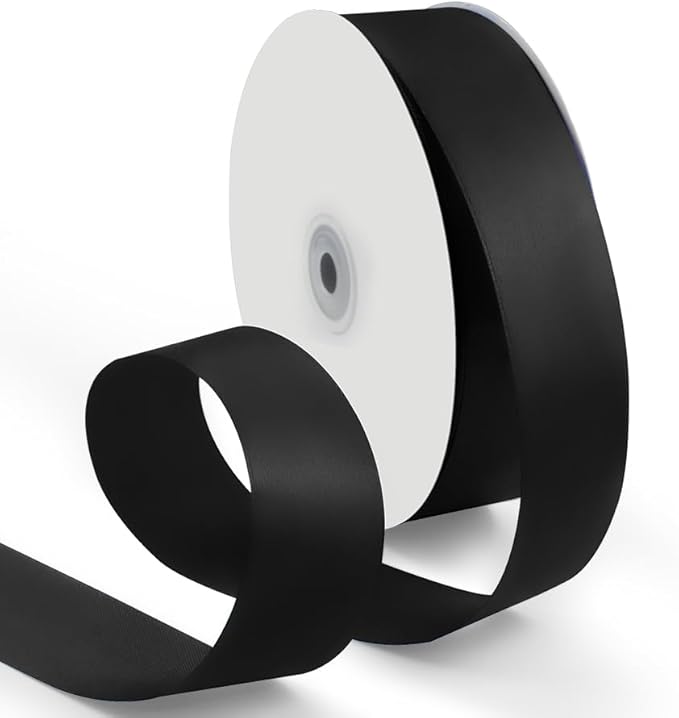 1-1/2 Inch 100 Yards Satin Ribbon Black, Solid Color Fabric Ribbon by HimBen