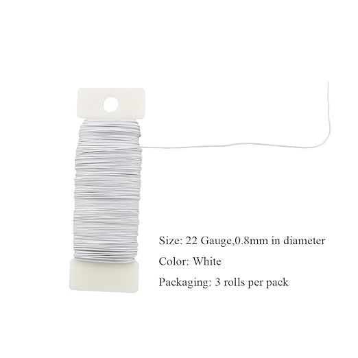 HAHIYO 22Gauge White 3Roll Total 115Yards Metal Floral Wire Flexible Paddle Wire - Image 2
