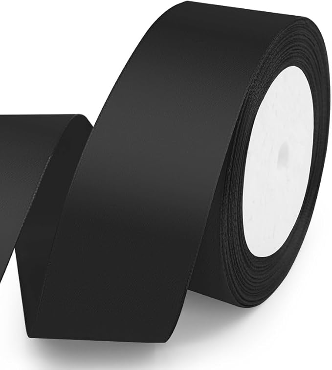 KMER LIFE Solid Color Black Satin Ribbon, 1-1/2 Inches x 25 Yards Fabric Satin by KMERLIFE