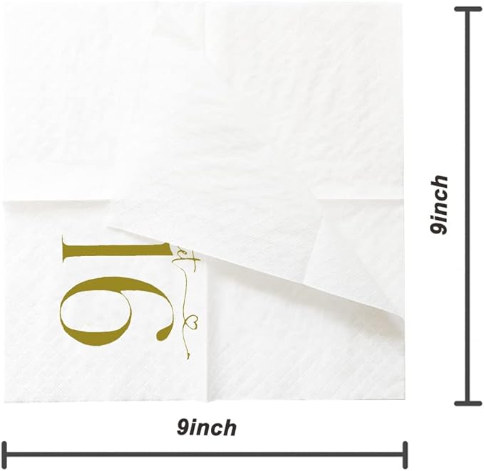 SharkBliss Sweet 16 Happy Birthday Cocktail Napkins, 100 Pack Gold Sweet 16 - Image 2