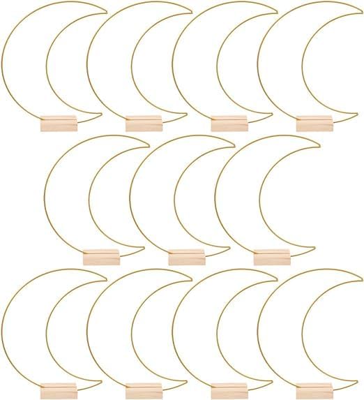 Dining Table Decor 10 Sets Metal Floral Hoop Moon Shaped Metal Wreath Ring Stand by shyliey