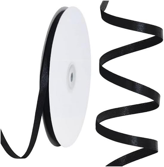 TONIFUL 1/4 Inch x 100yds Black Satin Ribbon, Thin Solid Color Satin Ribbon - Image 7