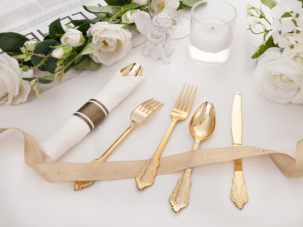 400PCS Pre Rolled Gold Plastic Silverware Sets - Image 8