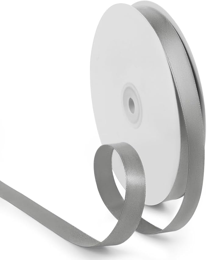 5/8 Inch 100 Yards Satin Ribbon Silver, Solid Color Fabric Ribbon by HimBen