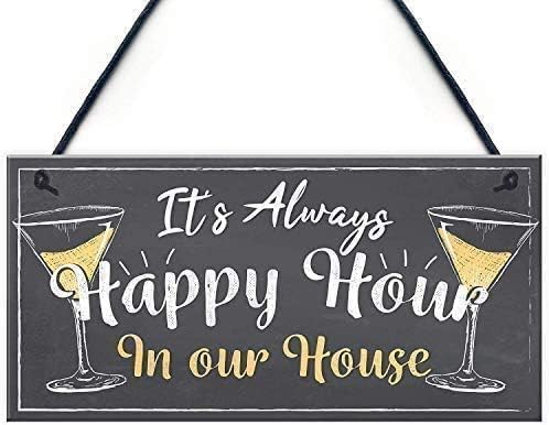 Rustic Wooden Signs Home Bar Wood Sign It's Always Happy Hour in Our House by Eletina