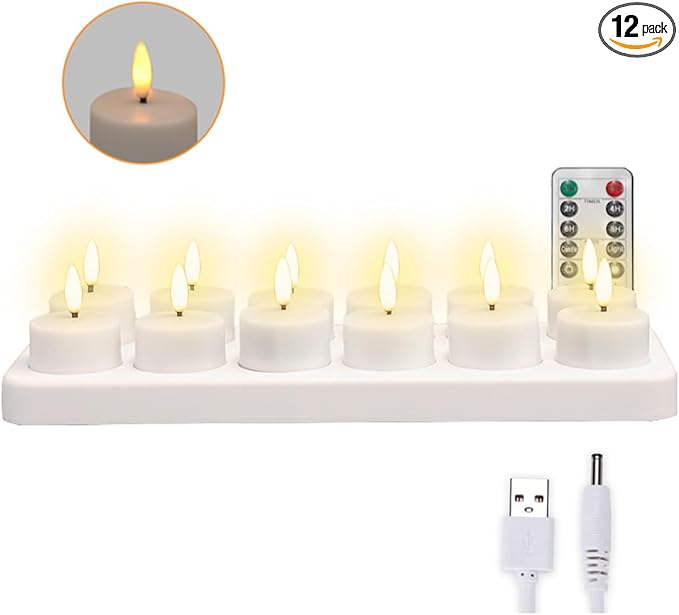 Rechargeable LED Tea Lights, Flickering Flameless Candles by Unknown