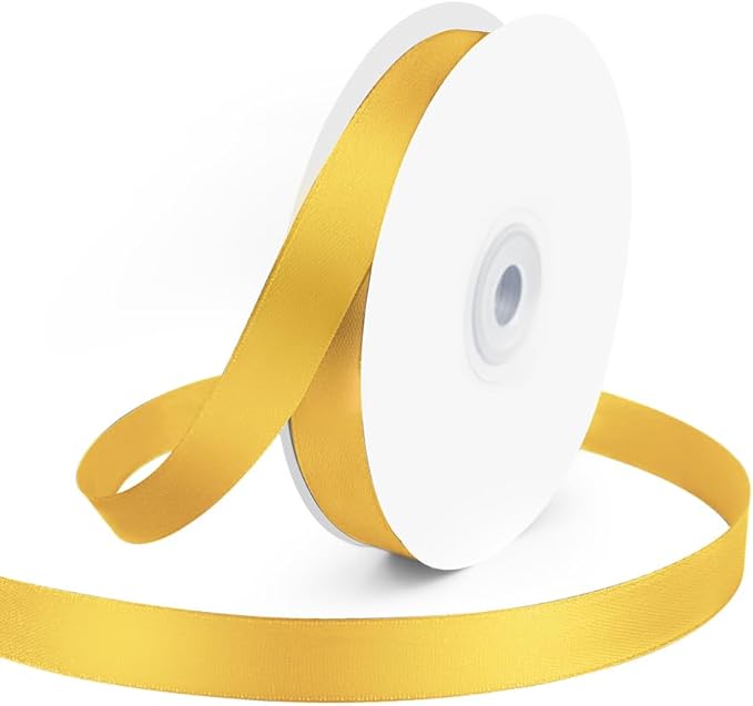 KMER LIFE 5/8" Wide x 50 Yards Yellow Single Faced Polyester Satin Ribbon by KMERLIFE