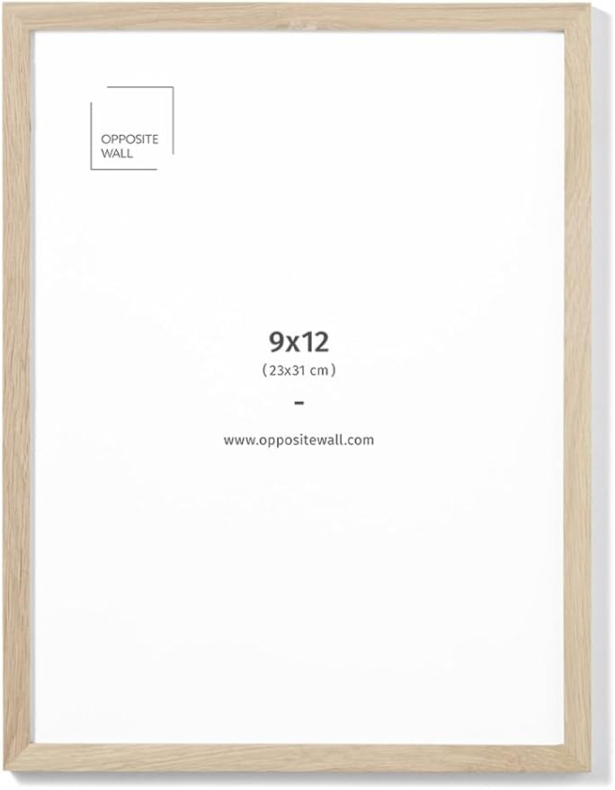 Opposite Wall - 9x12 in - Natural Solid Oak Wood Picture Frame - Lightweight by OppositeWall
