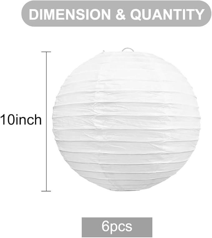 BEISHIDA 10-Inch White Paper Lanterns Decorative Chinese/Japanese Hanging Round - Image 2