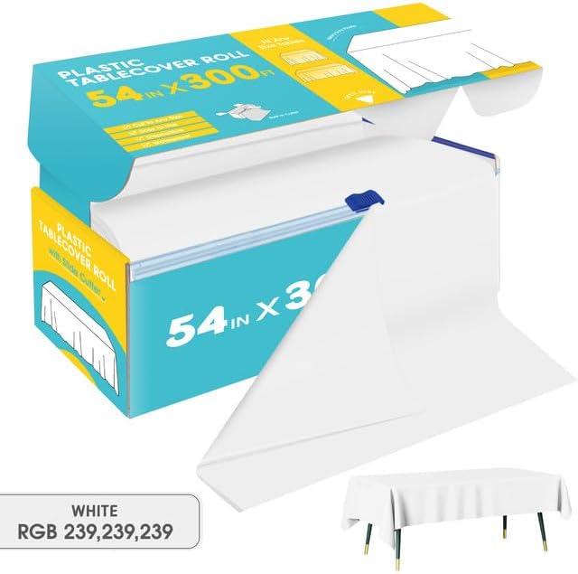 White Plastic Table Cover Roll - 54IN x 300FT - Image 2