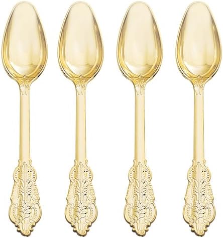 WDF 100 Piece Gold Plastic Spoons Disposable - Image 9
