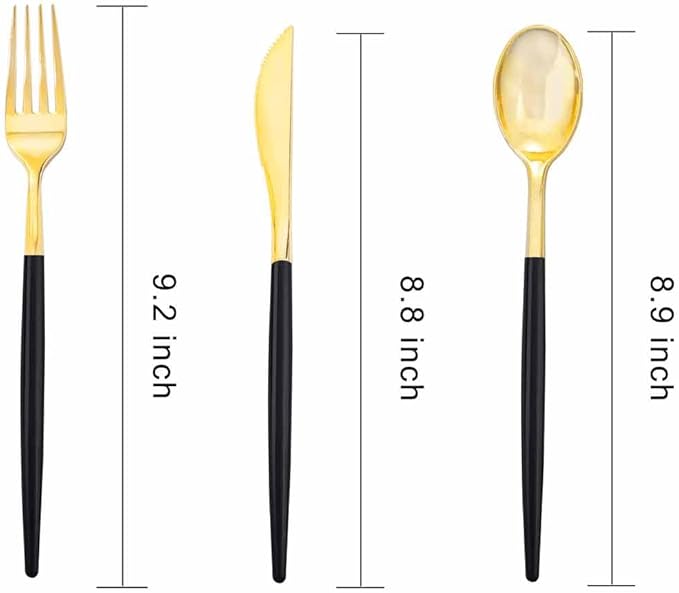 Rubtlamp 96 Pcs Gold Disposable Silverware, Plastic Cutlery, 32Knives - Image 2