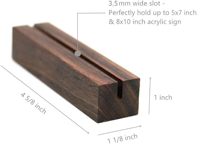 UNIQOOO 5 Pack Rustic Acrylic Sign Holders | Walnut Wood Table Numbers Display - Image 6