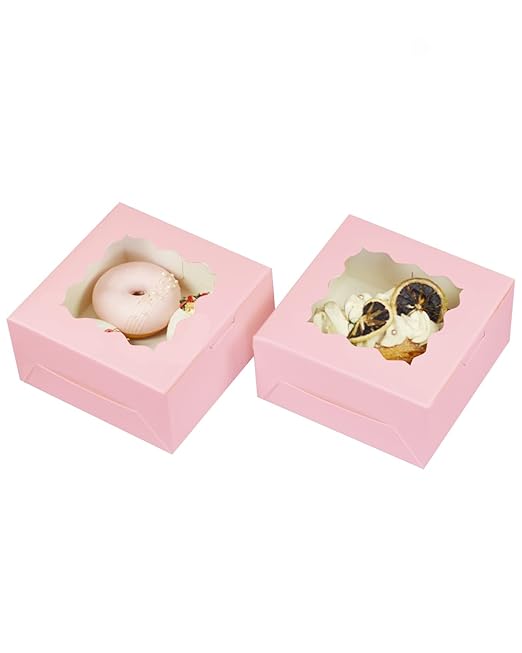 Bakepacker 100pcs Pink Cookie Boxes 6x6x3 inches Easy Assemble Macaroon Pastry - Image 4