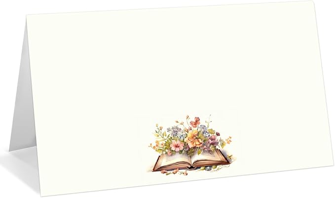 25 Pack Floral Book Theme Place Cards, Editable Name Cards by WwongxianB
