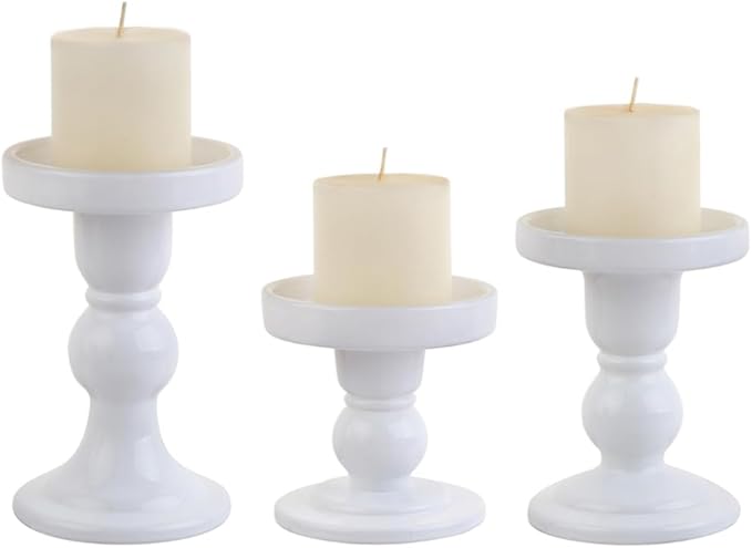 3-Piece Set of White Glass Candlestick, Crystal Candlestick Holder Holder and - Image 4