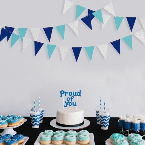 30 Ft Navy Blue Silver Pennant Banner Royal Blue Hanging Paper Triangle Bunting - Image 3