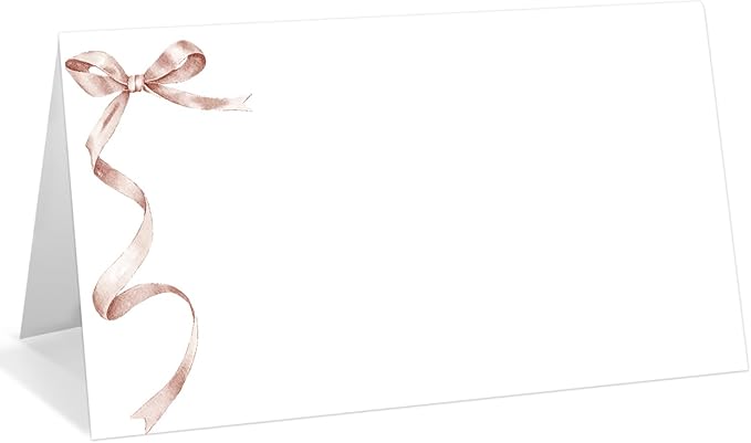 25 Pack Pink Bow Place Cards, Editable Name Cards by WwongxianB