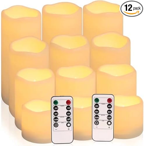 Flameless Battery Operated Outdoor Waterproof Set of 12 Pillar LED Candles by Enpornk