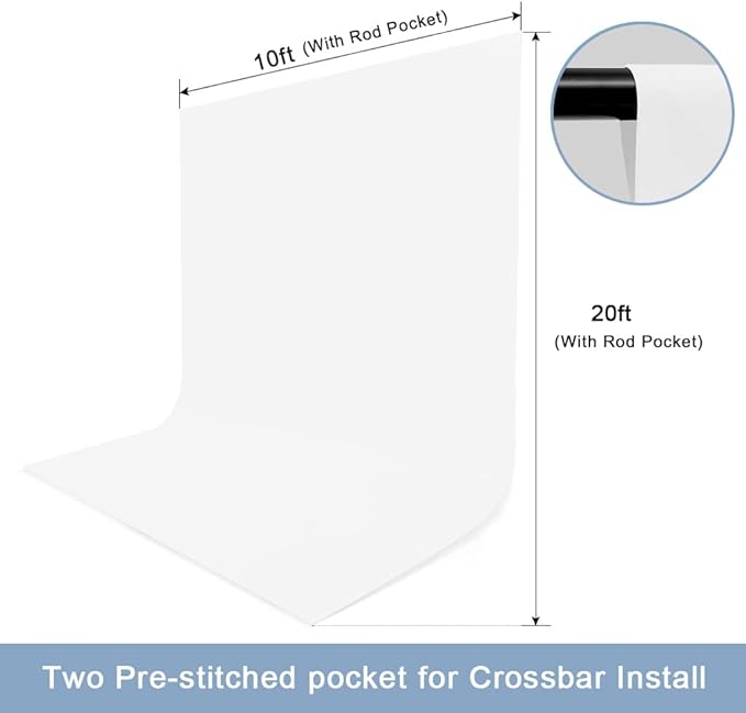 10X20ft White Photo Backdrops for Photography, LCUIRC TWO ROD POCKET White - Image 2