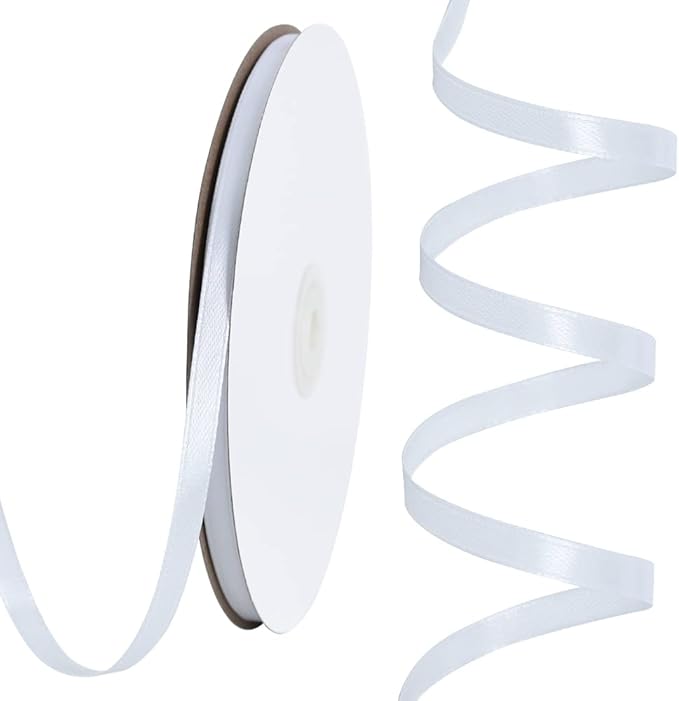 TONIFUL 1/4 Inch x 100yds White Satin Ribbon, Thin Solid Color Satin Ribbon by TONIFUL