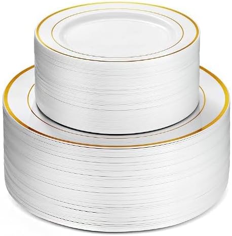 Neatiffy100 Pcs Gold Rim Plastic Dinnerware Set | 50 x | - Image 2
