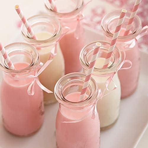 Pink and White Striped Paper Drinking Straws, Cute Pink Girls Shower Straw - Image 8