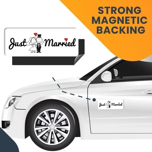 Magnet Me Up Just Married Magnet Decal, 3x8 Inches Heavy Duty Automotive Magnet - Image 2