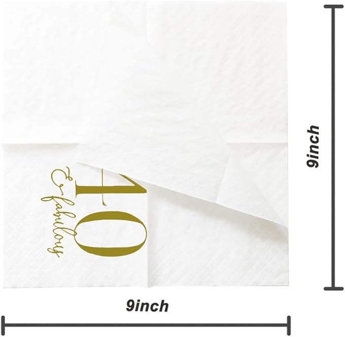 SharkBliss 40 and Fabulous Birthday Cocktail Napkins, 100 Pack Gold 40 and - Image 2