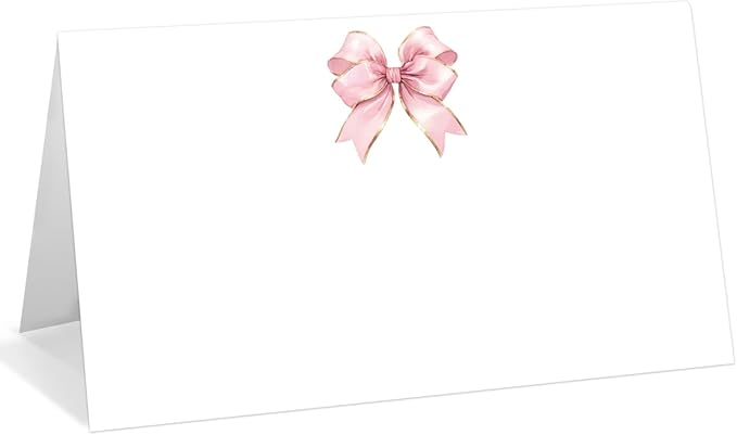 25 Pack Pink Bow Place Cards, Editable Name Cards by WwongxianB
