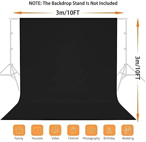 10 x 10 FT Black Backdrop Background, 100% Polyester Photography Backdrop - Image 2
