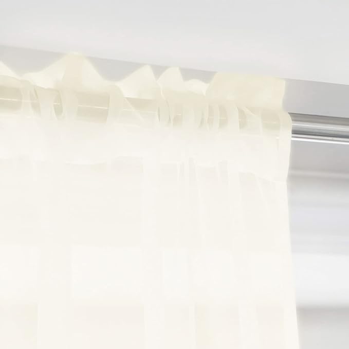 Window Ivory Sheer Curtains 90 Inches Long 2 Panels Sheer Curtain Basic Rod - Image 4