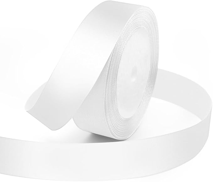 KMER LIFE 1 Inches x 25 Yards Solid White Satin Ribbon, Wedding Decor, DIY Hair by KMERLIFE