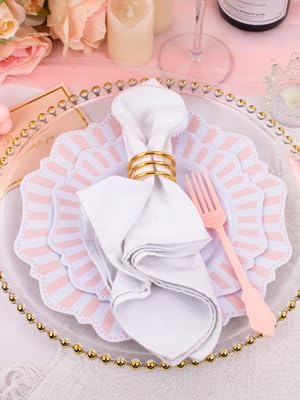 COLOSUS 150pcs Disposable Pink and White Stripped Plastic Plates and Silverware - Image 6