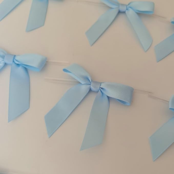 50pcs 2-1/2" Light Blue Satin Ribbon Bows - Image 7
