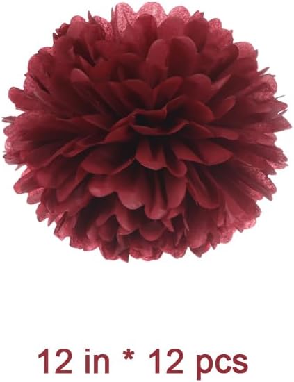 12" Burgundy Tissue Pom Poms DIY Hanging Paper Flower Balls - Image 3