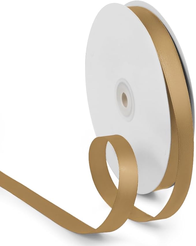 5/8 Inch 100 Yards Satin Ribbon Champagne Gold, Solid Color Fabric Ribbon by HimBen