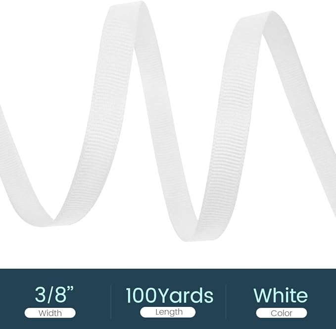 3/8" X 100 Yards White Grosgrain Ribbon, Premium Grosgrain Ribbon - Image 2