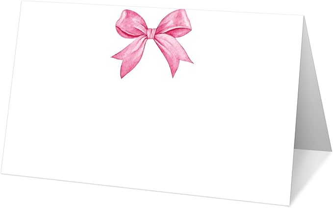 25 Pink Bow Place Cards for Table Seating, Watercolor Wedding Name Place Card by Yuansail