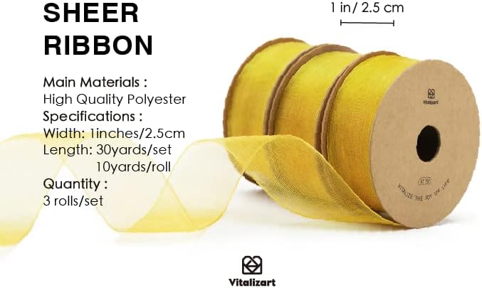 Vitalizart Gold Organza Ribbon for Gift Wrapping 1 inch x 30 Yd 3 Rolls *10Yd - Image 2