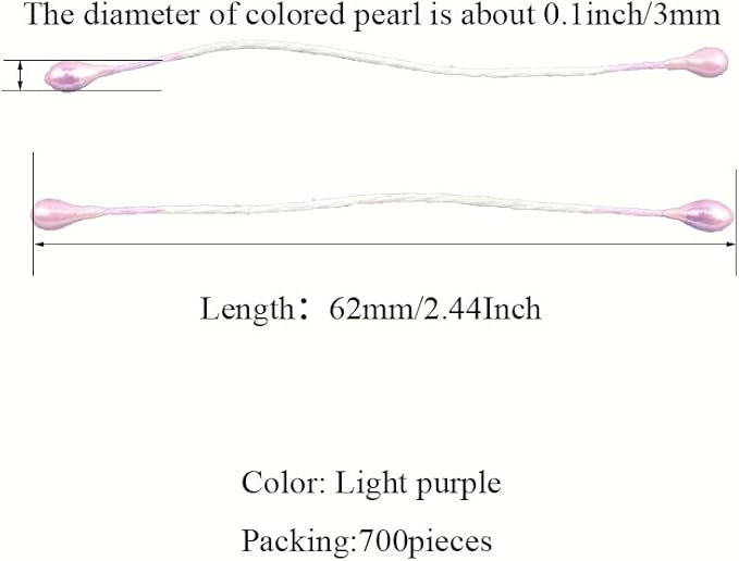 HAHIYO 700Pcs 3mm Light Purple Pearl Double Head Flower Stamen - Image 2