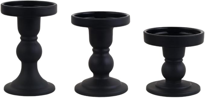 3-Piece Set of Black Glass Candlestick, Crystal Candlestick Holder Holder and by BTGLLAS