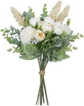 Meldel 3Pcs Rose Bouquet White&Champagne Artificial Flowers Eucalyptus Plants by Meldel