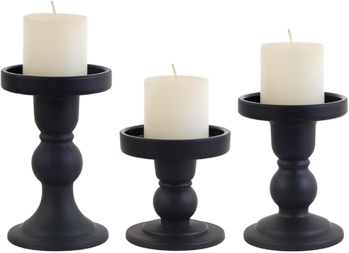 3-Piece Set of Black Glass Candlestick, Crystal Candlestick Holder Holder and - Image 4